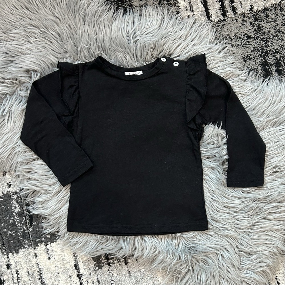 Frenchie Mini Couture Girls Black Long Sleeve Ruffle Tee‎ Size 4T NEW